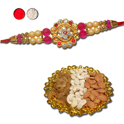 "Rakhi - FR- 8130 A (Single Rakhi), Dryfruit Thali - Code RD500 - Click here to View more details about this Product